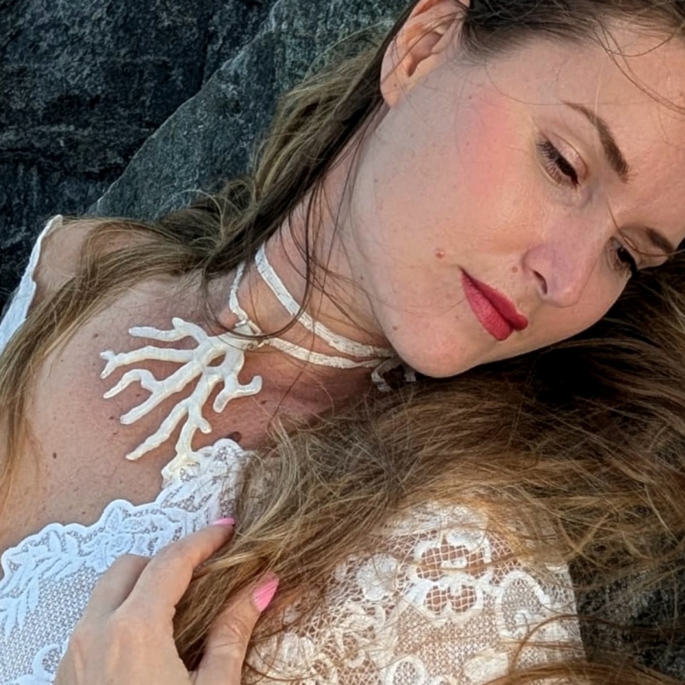 Artisan Boho Raw Cut Choker White Coral Concept Accessory Shabby Chic